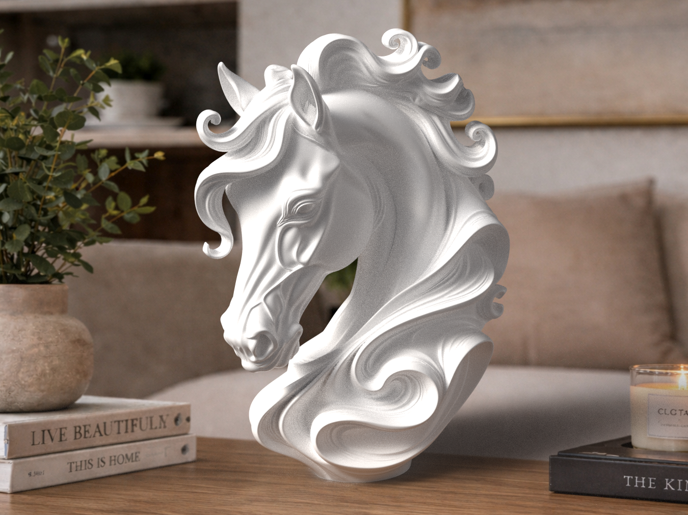 Majestic Horse Bust Sculpture – Modern Desk Art