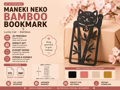 Maneki Neko Bamboo Bookmark | Lucky Cat Bookmark