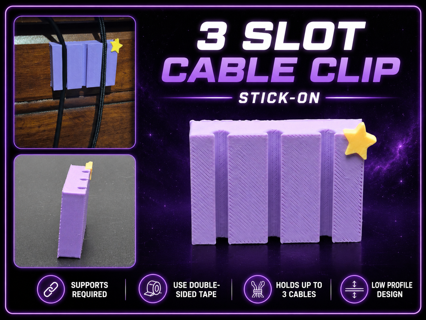 3 Slot Stick-On Cable Clip