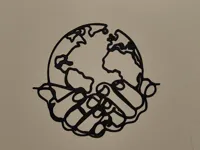 Monde entre les mains — line art murale — photo 1