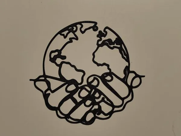 Monde entre les mains — line art murale