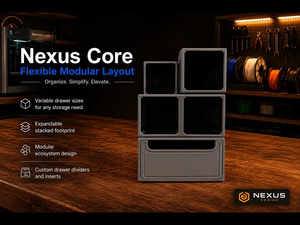 Modular Core Nexus Core Standard — Modular Drawer System - Free 3D Print Model ...