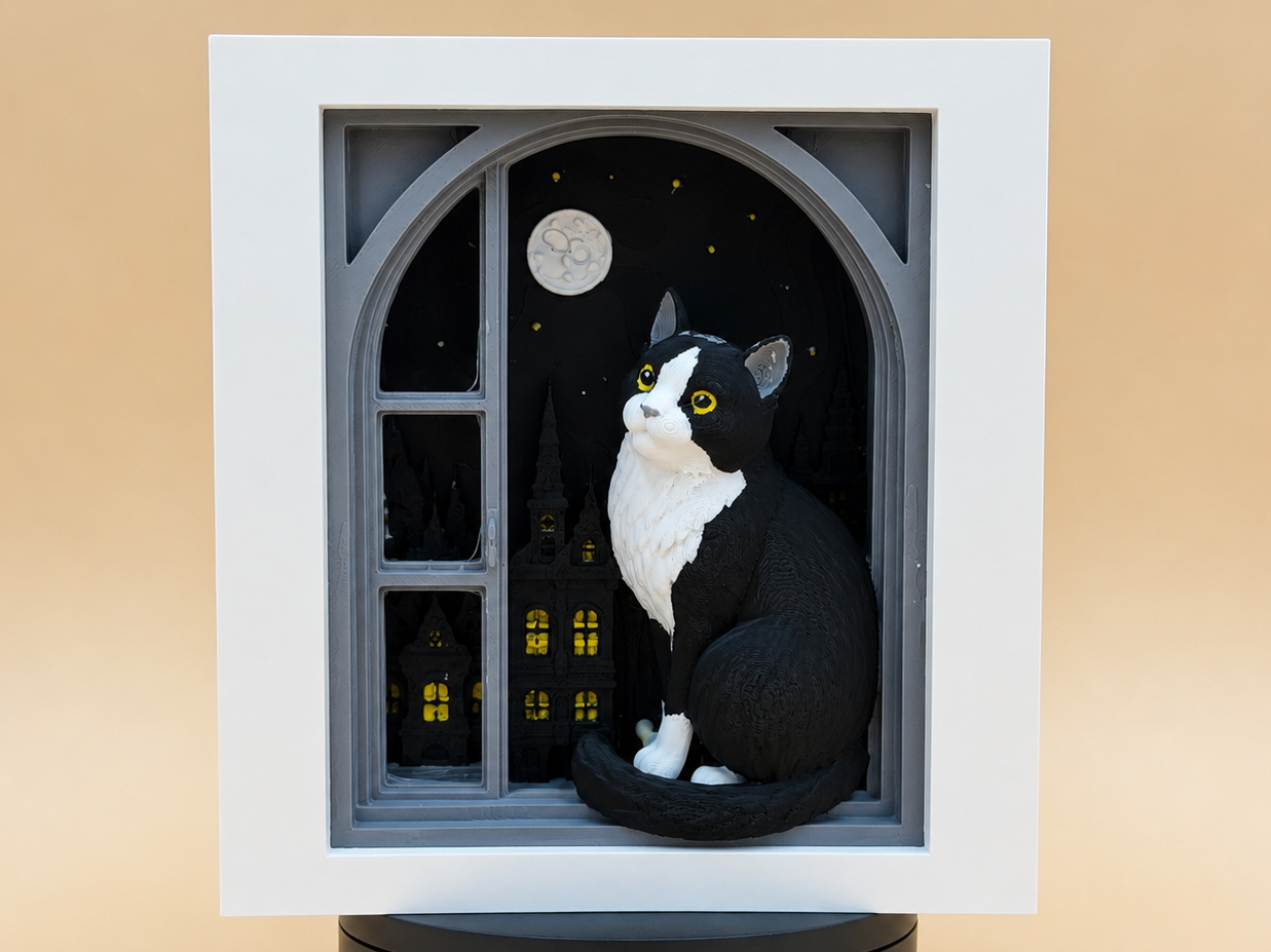 Tuxedo Window Cat Shadowbox