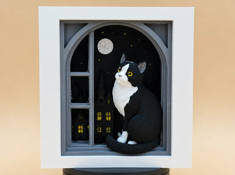 Tuxedo Window Cat Shadowbox