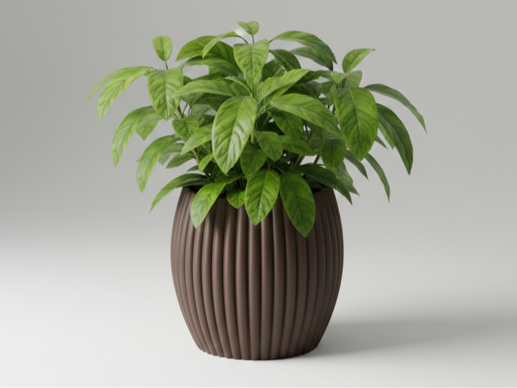 Seamless Ribbed Planter Pot with Hidden Tray