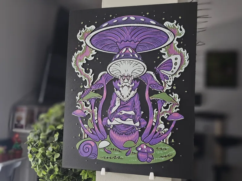 Pyschedelic shroom Man 3DPrinted Textured Hueforge