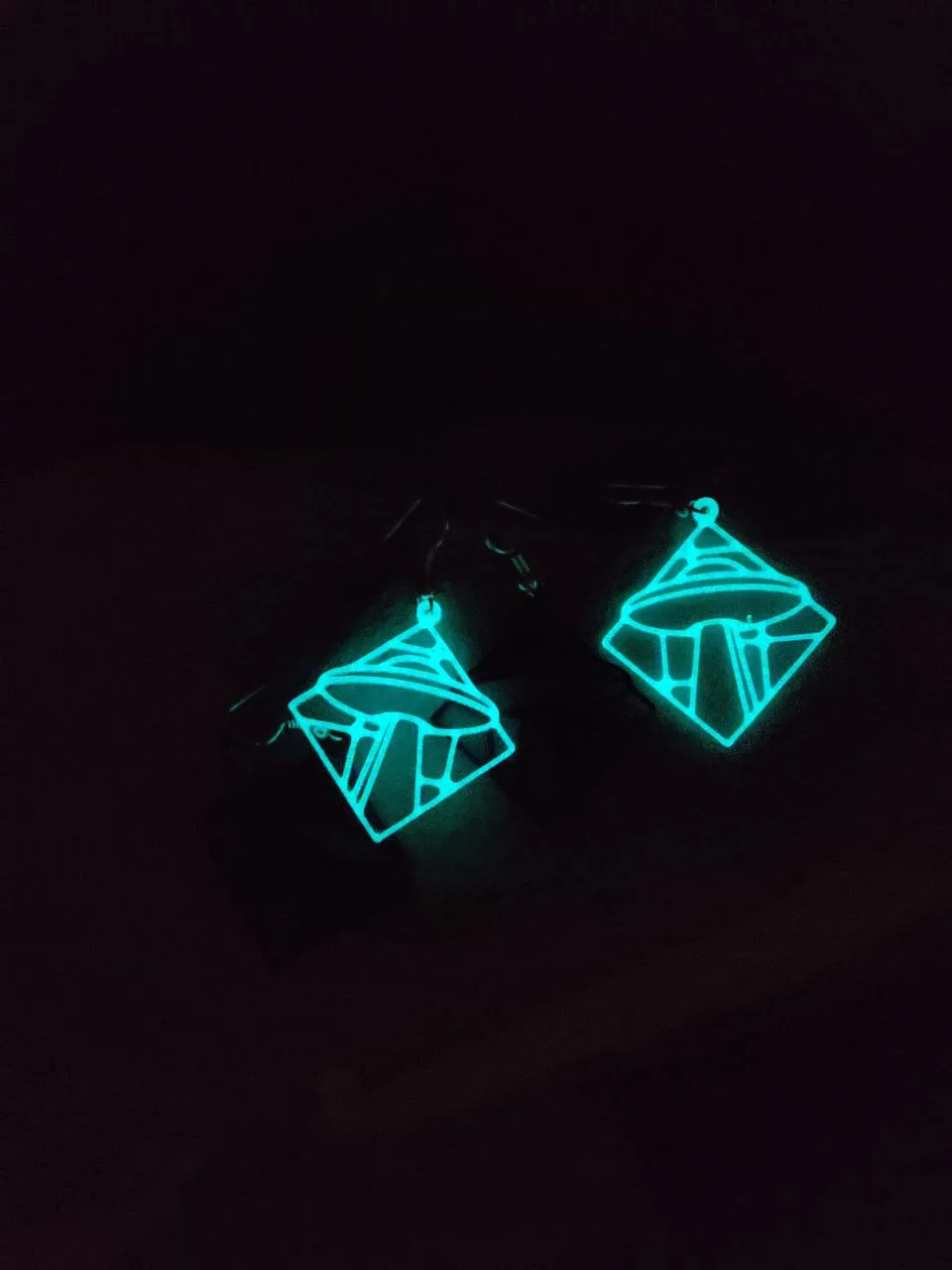 Geometric UFO — Minimalist Alien Abduction Earring view 4
