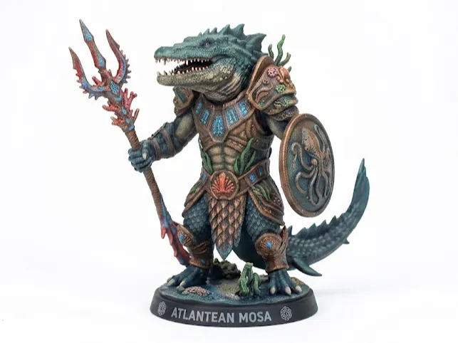 Letrero o emblema decorativo: Atlantean Mosasaur. Referencia del modelo original.
