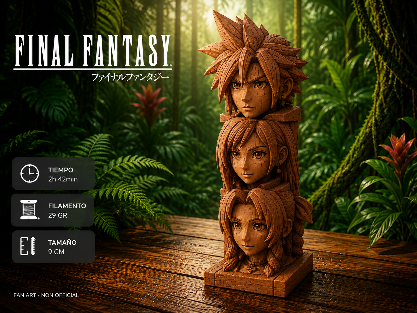 Cloud Tifa Aerith Wooden Totem Final Fantasy
