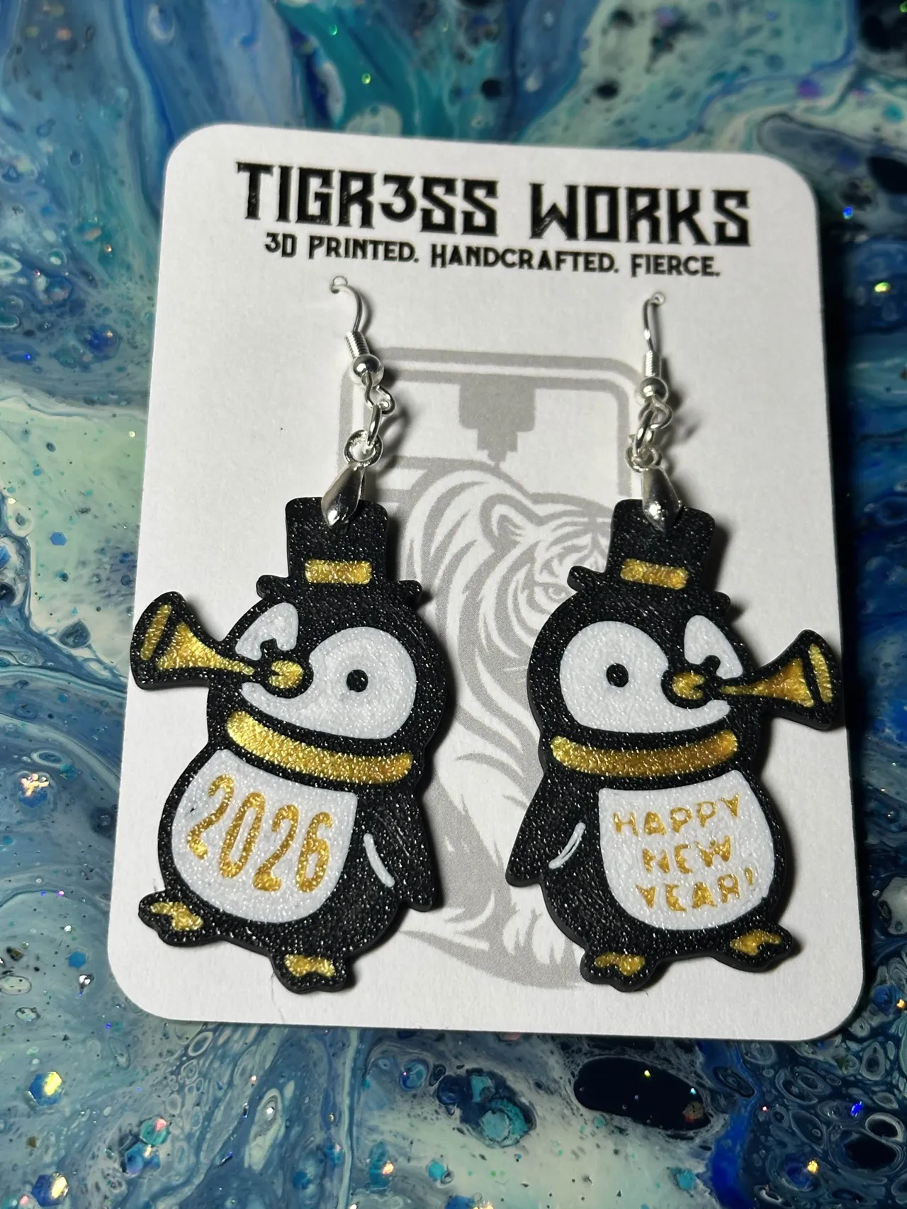 New Years Eve Penguin Earrings view 2