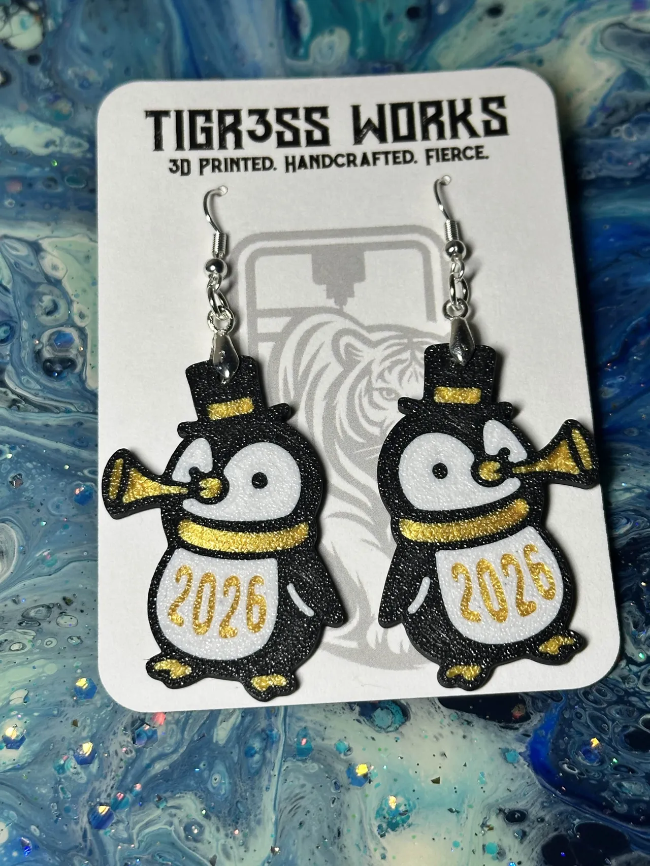 New Years Eve Penguin Earrings view 4