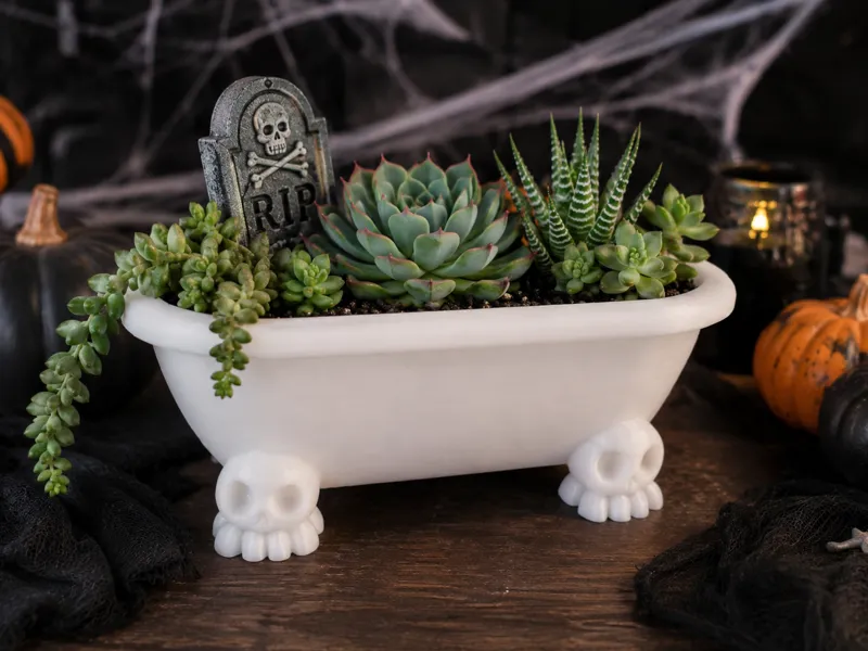 Halloween Skull Clawfoot Bathtub Planter
