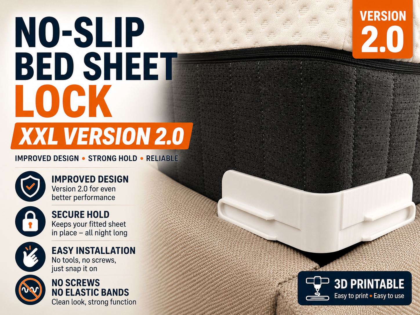 No-Slip Bed Sheet Lock XXL (Version 2.0)