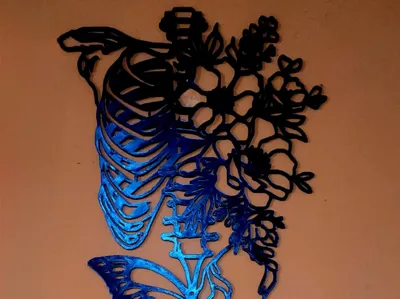2D silhouette skeleton flower and butterfly