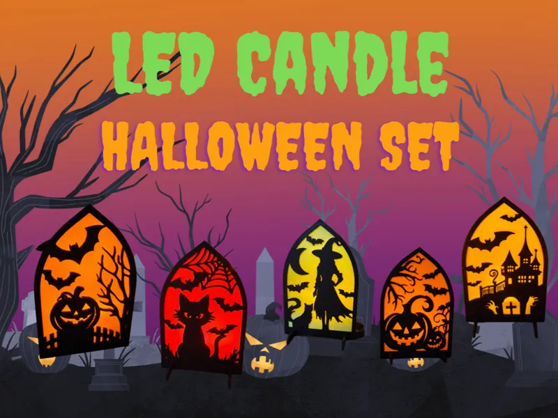 Tealight LED Candle Halloween Scenes Set - 5 piece