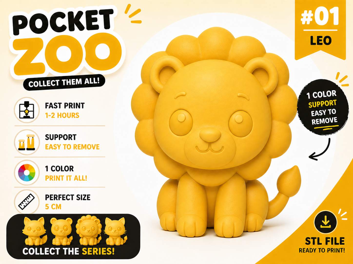 LEO THE LION - Pocket Zoo #01 | SERIES EASY PRINT