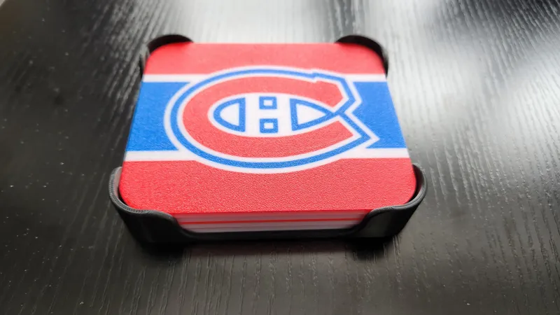 Montreal Canadien Coasters set with stand.
