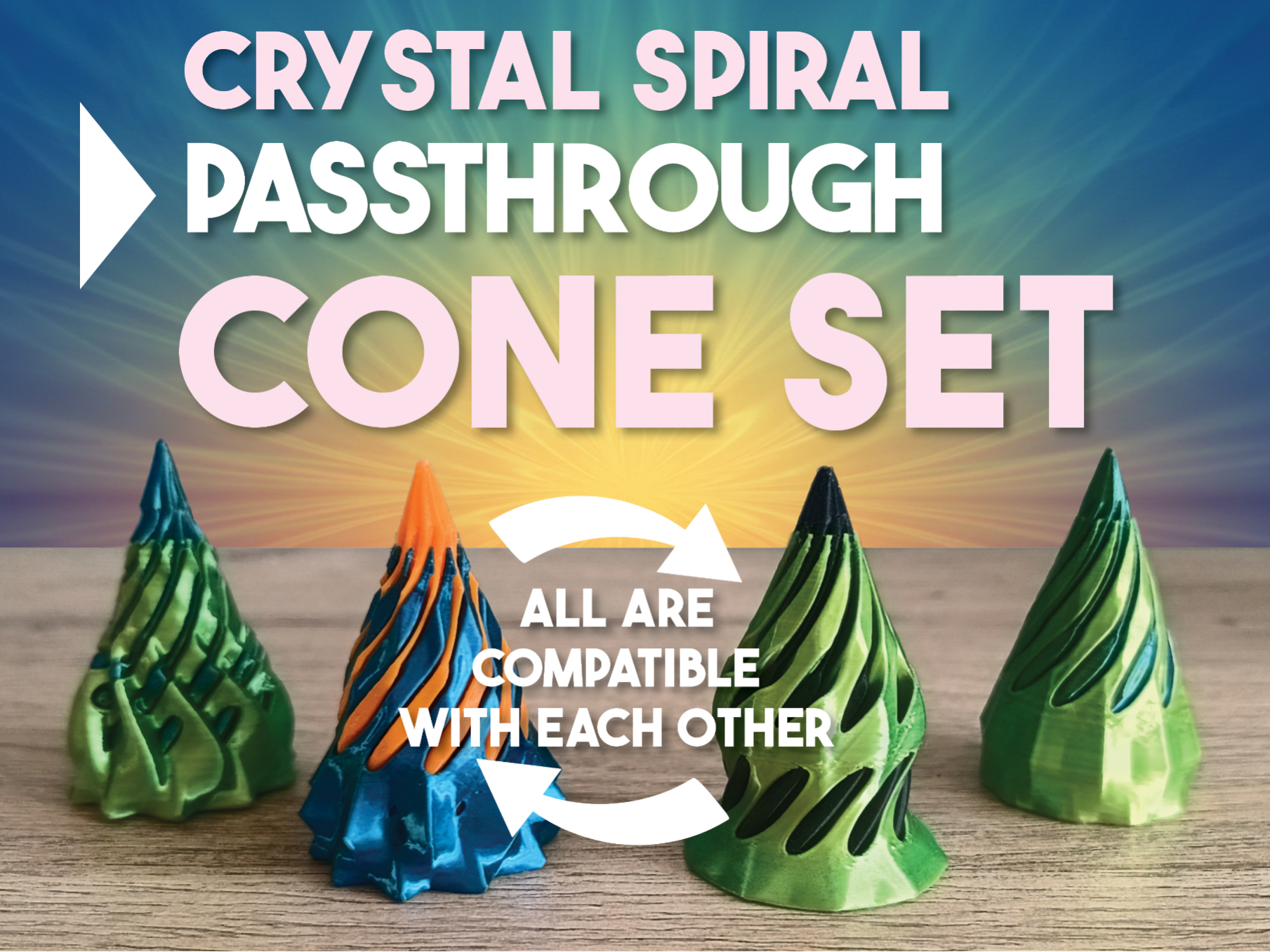 FIDGET Crystal Cone SET – Spiral Passthrough Cone