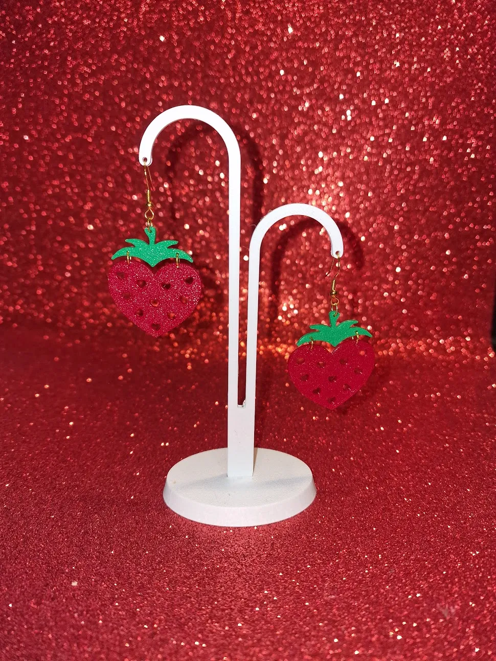 Strawberry hearts earrings view 3
