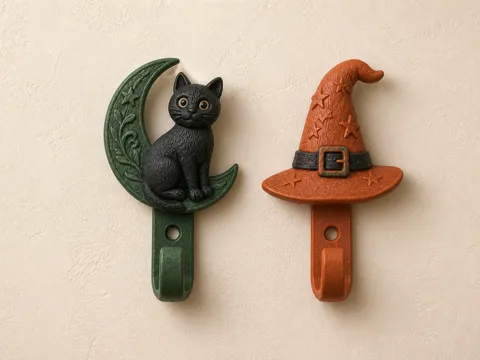 Adorno temático: Halloween Wall Hooks – Cat Moon & Witch Hat Set — referencia de MakerWorld