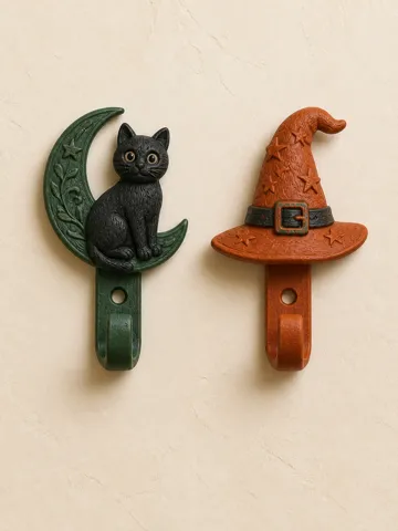 Adorno temático: Halloween Wall Hooks – Cat Moon & Witch Hat Set — vista de referencia 2