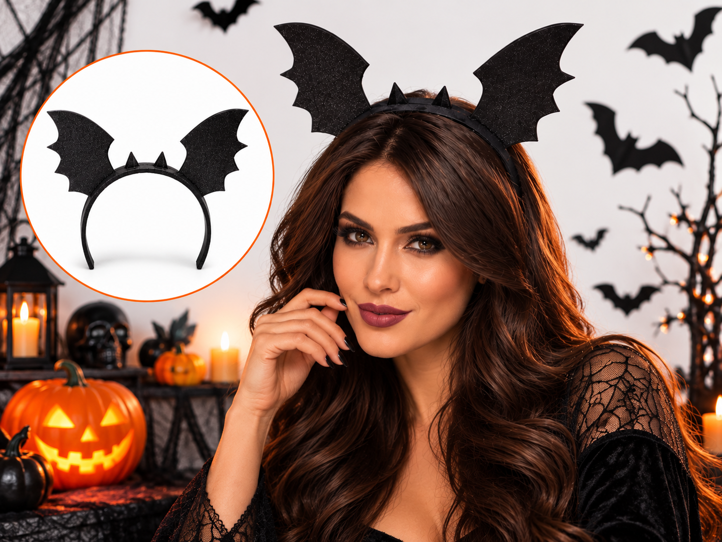 Halloween Bat Headband | Bat Wings & Spikes - 1