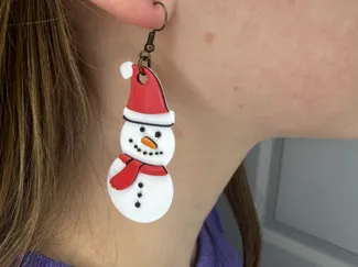Snowman With Christmas Hat Earring