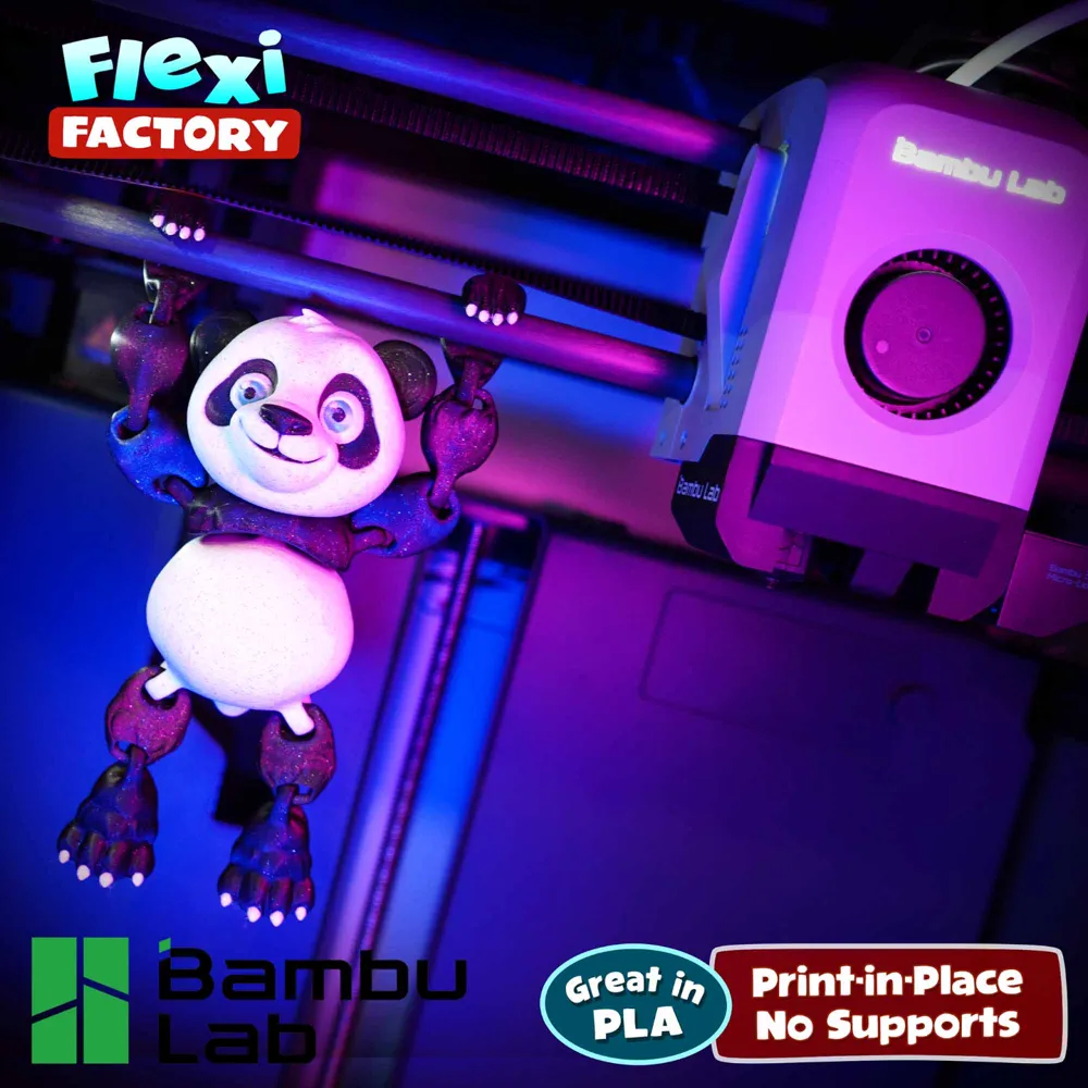 Flexi factory and bambu lab collaborative panda bear and stand by