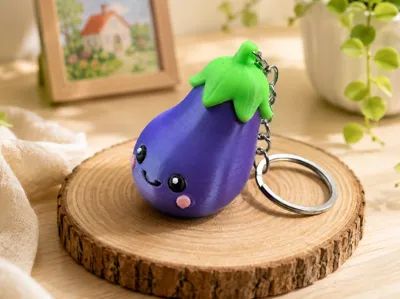 Kawaii Eggplant Keychain Charm