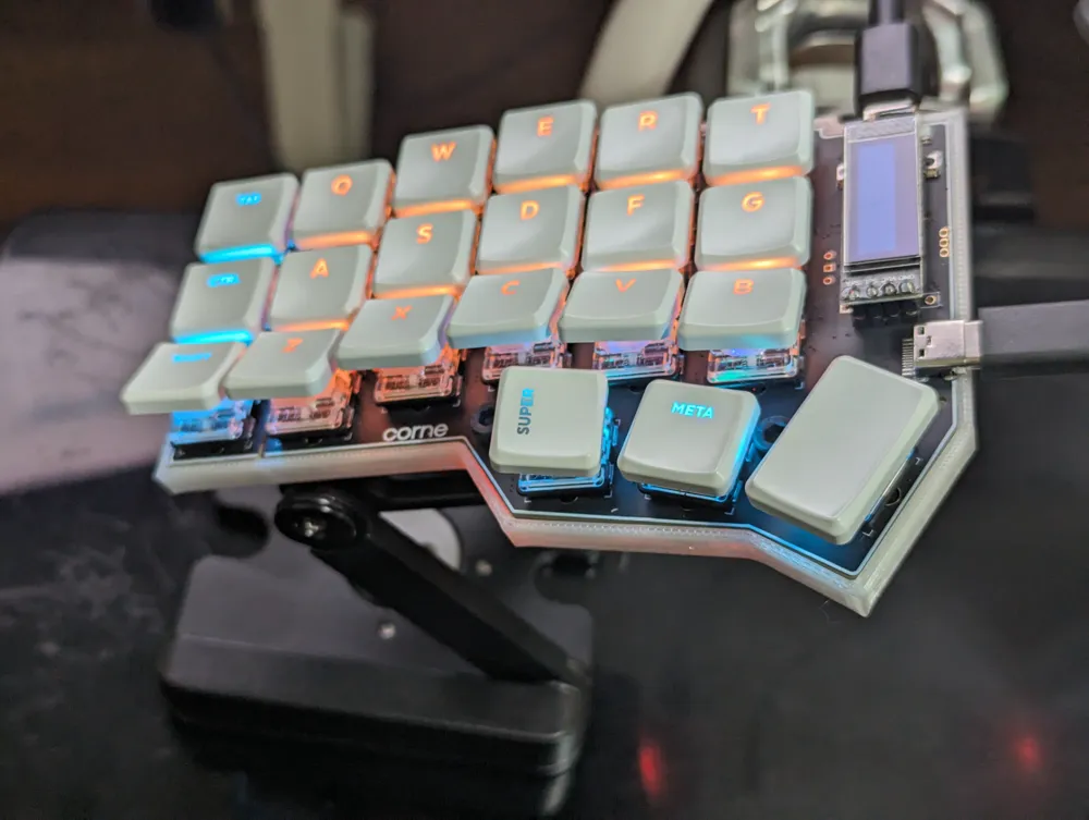 Ergonomic corne keyboard custom case, mount and choc key tilts by aaron