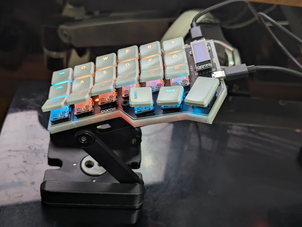 Ergonomic corne keyboard custom case, mount and choc key tilts by aaron