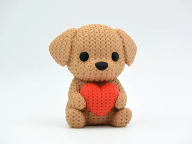 Knitted Dog With Heart - Valentine's Day