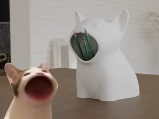 Open Mouth Cat Meme Pencil Holder Trash Collector