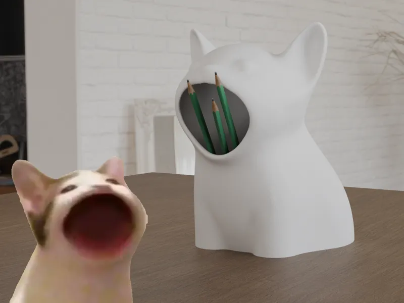 Open Mouth Cat Meme Pencil Holder Trash Collector