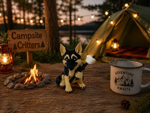 Letrero o emblema decorativo: German Shephard Campsite Critter — referencia de MakerWorld