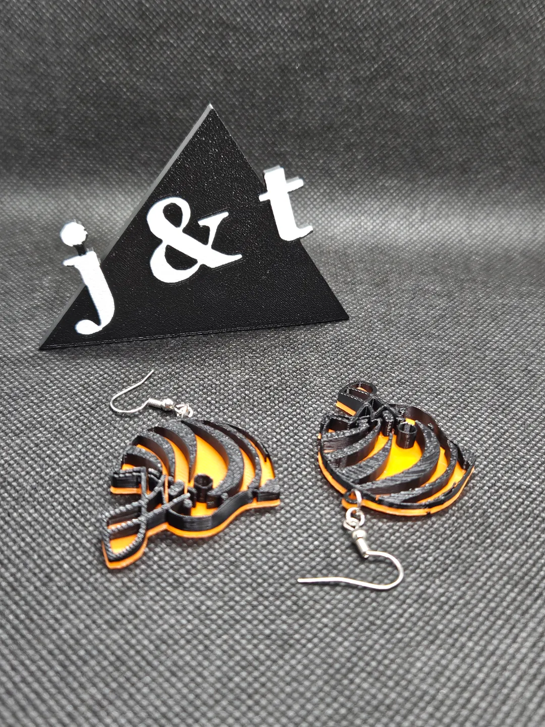 Bengals Helmet 3D with curve effect earrings view 2