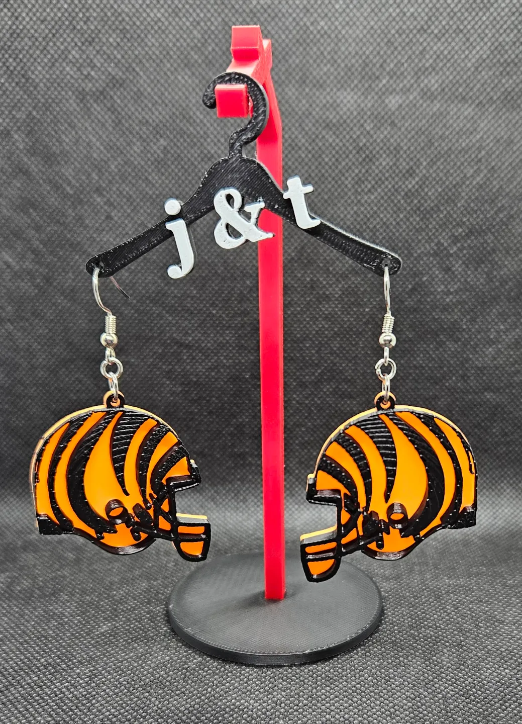 Bengals Helmet 3D with curve effect earrings view 3