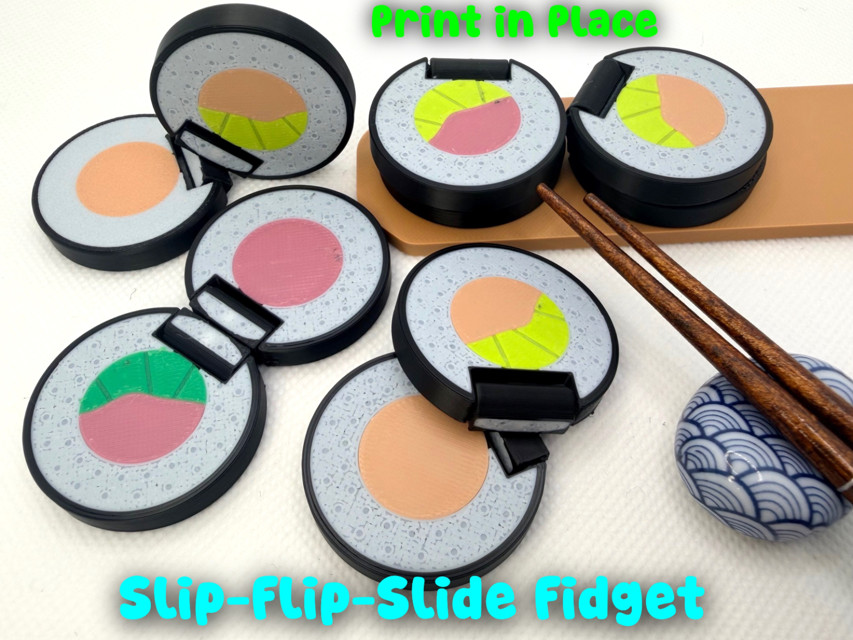 Sushi Slider + Flip Fidget Toy (Print in Place)