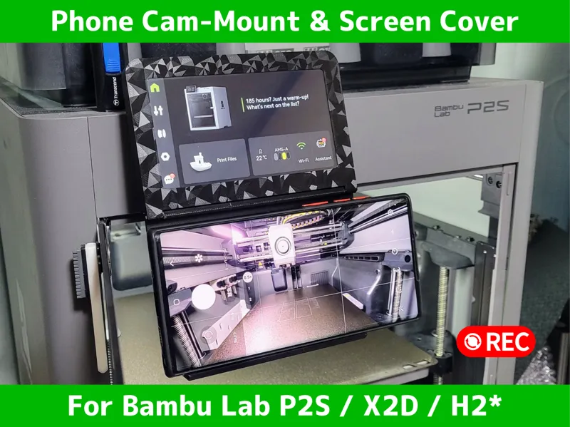 X2D/P2S Screen Cover with Smartphone Camera-Mount