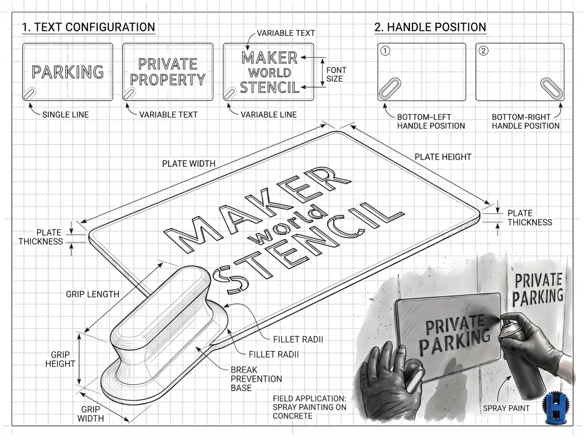 MultiLine Parametric Stencil Generator with Handle - Free 3D Print ...