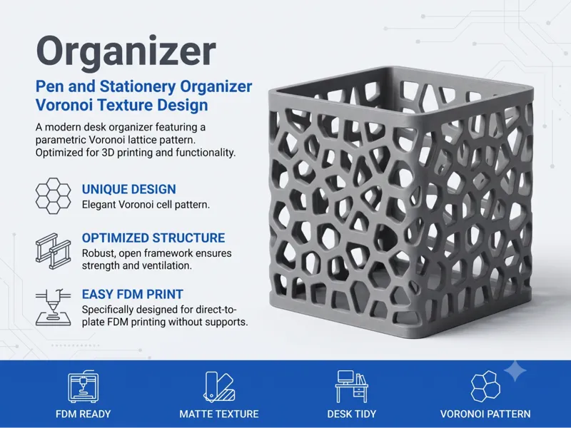 Modern Voronoi Desk Organizer | Pen Holder