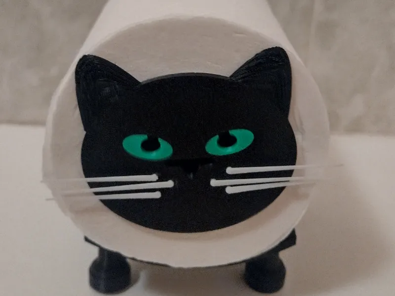 Cat toilet roll holder with eyes and whiskers