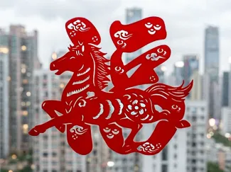 马年福字窗花 2026 奔马送福 剪纸窗花 农历新年 春节 福字