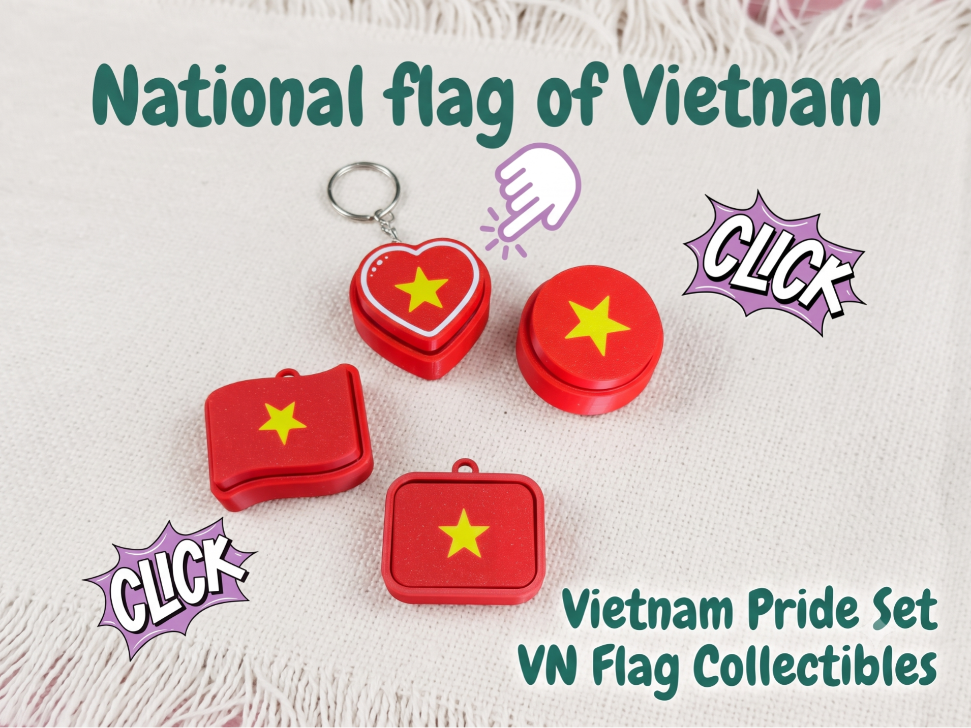 Vietnam Flag Collectible Keychain & Clicker Set - 1
