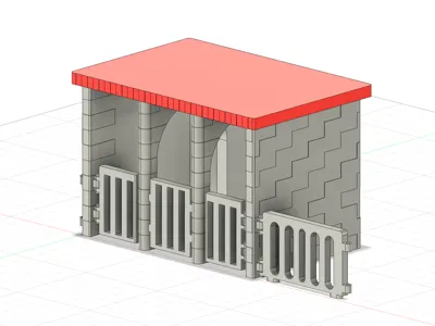 Horse Stable with Fence Element 