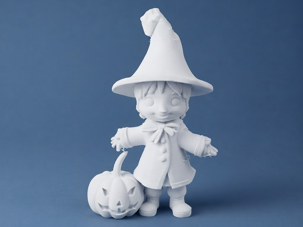 Adorable Chibi Scarecrow with Pumpkin Patch Scene 3D model