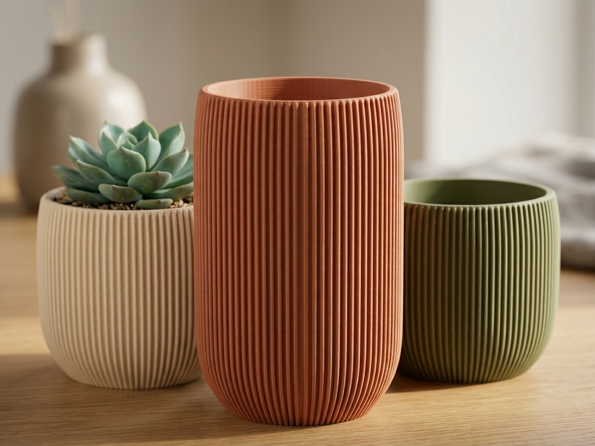 Round Planter With Tight Ridges