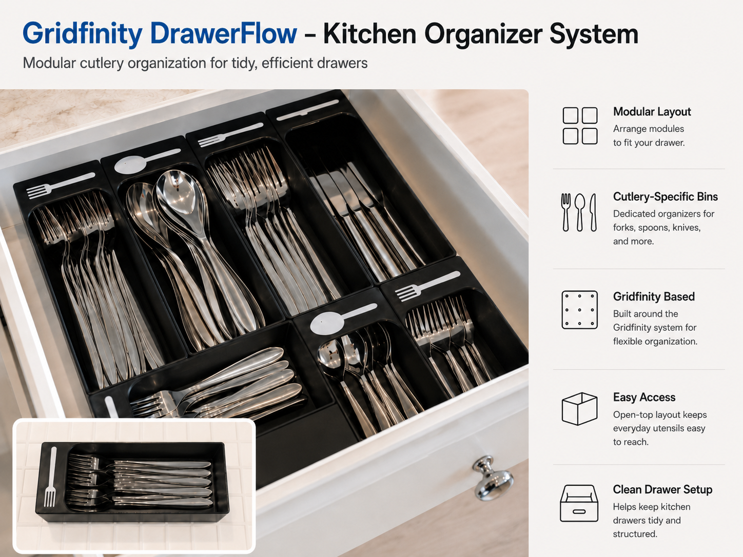 Gridfinity DrawerFlow – Kitchen Organizer System