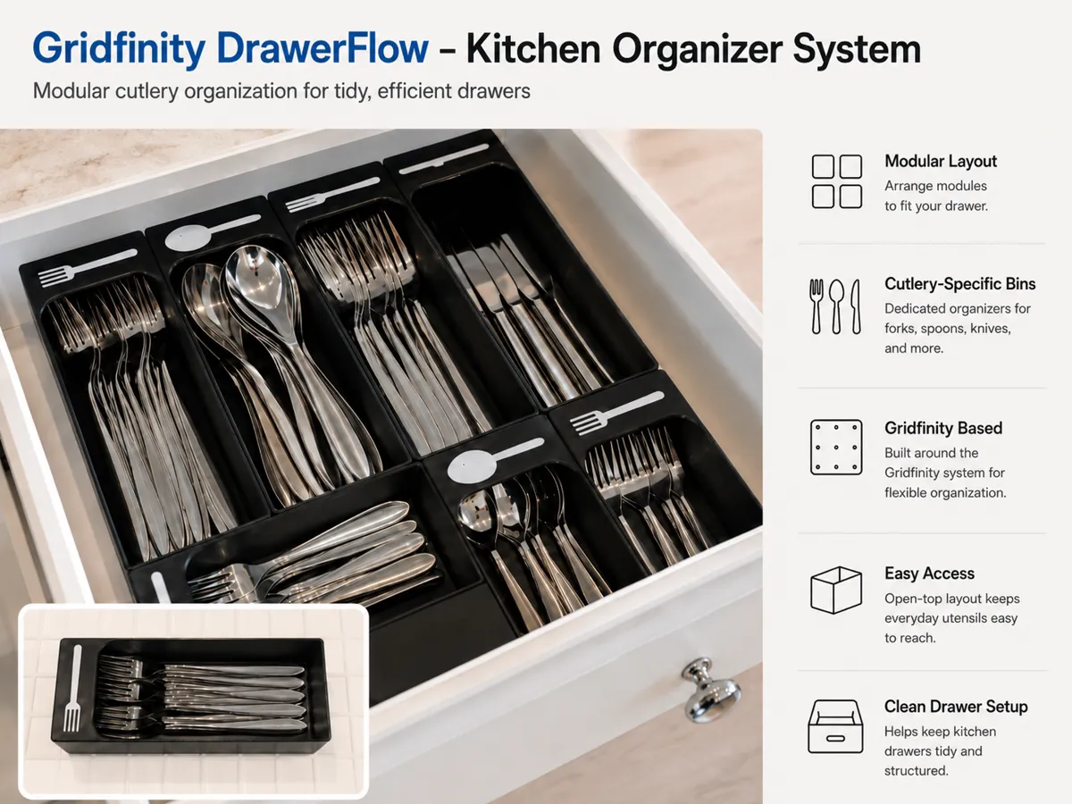 Gridfinity DrawerFlow – Kitchen Organizer System - Free 3D Print Model ...