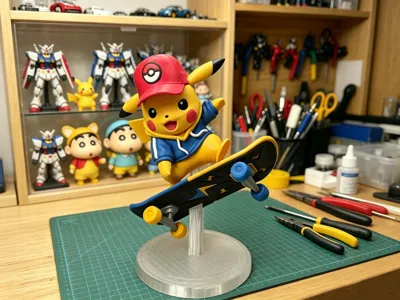 Pokemon Pikachu Trendy Skateboard Model No AMS Needed Multi-Color Part Printing Street Style Hoodie Pikachu with Stand